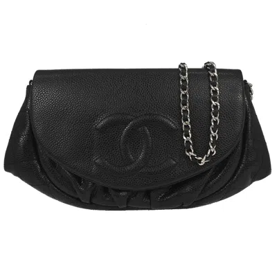 Pre-owned Chanel Half Moon Wallet On Chain Caviar Black Calfskin Clutche & Pouche Bag ()