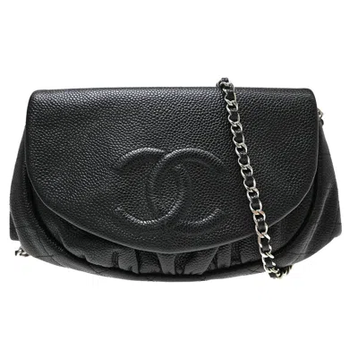 Pre-owned Chanel Half Moon Wallet On Chain Caviar Black Calfskin Clutche & Pouche Bag ()