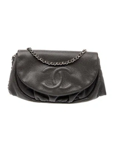 Pre-owned Chanel Half Moon Wallet On Chain In Gray