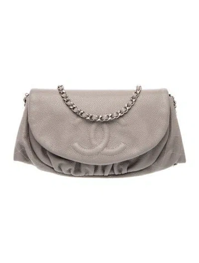 Pre-owned Chanel Half Moon Wallet On Chain In Gray
