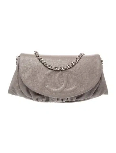 Pre-owned Chanel Half Moon Wallet On Chain In Grey