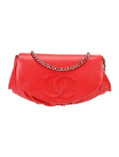 Pre-owned Chanel Half Moon Wallet On Chain In Red