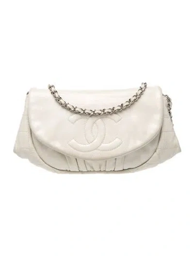 Pre-owned Chanel Half Moon Wallet On Chain In White