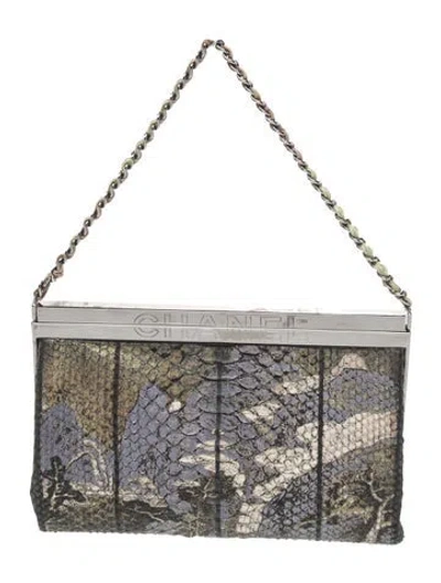 Pre-owned Chanel Hand Painted Python Clutch In Green