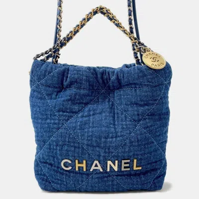 Pre-owned Chanel Handbag 22 Mini Coco Mark Denim Shoulder Bag In Blue