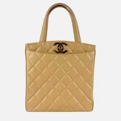 Pre-owned Chanel Handbag Caviar Skin Leather Beige Gold