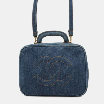 Pre-owned Chanel Handbag Coco Mark Blue Denim Vanity Bag