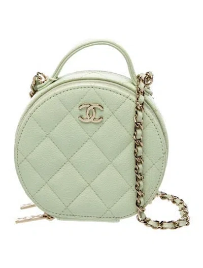 Pre-owned Chanel Handle With Care Round Vanity Case In Green