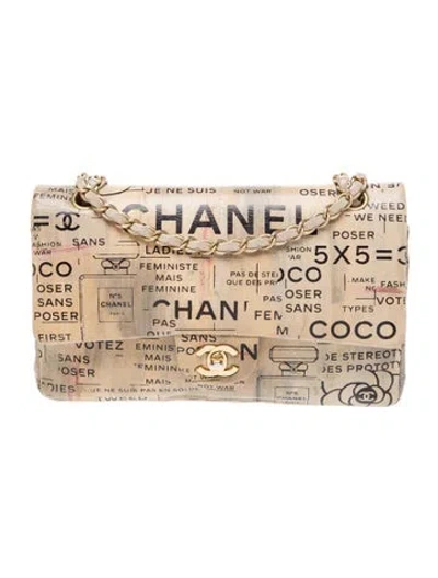 Pre-owned Chanel Hand-painted Medium Double Flap Bag In Neutral