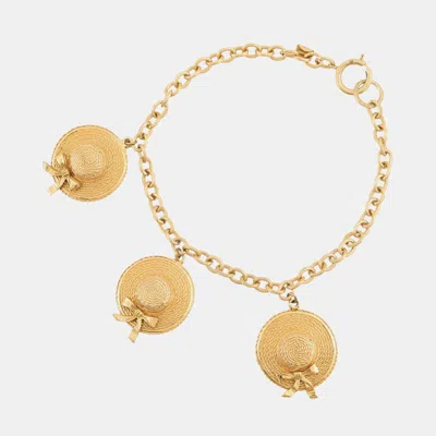 Pre-owned Chanel Hat Motif Triple Necklace Gold Metal