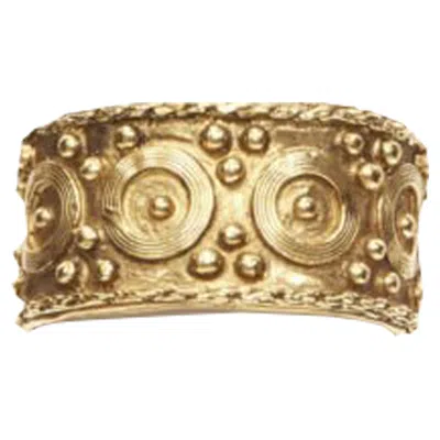 Pre-owned Chanel Haute Couture Etrcan Ornate Handcrafted Gilded Cuff Bangle In Gold
