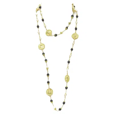 Pre-owned Chanel Haute Couture Goosens Lion Head Faux Pearl Sautoir Necklace In Gold