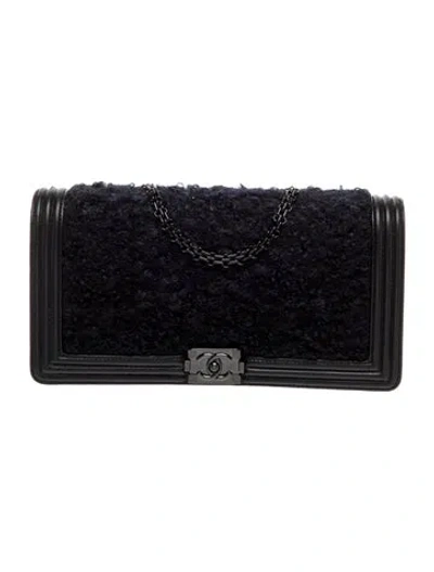 Pre-owned Chanel Haute Couture Tweed Boy Clutch In Black/blue