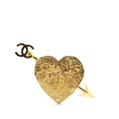 Pre-owned Chanel Heart Arrow Coco Mark Brooch In Gold