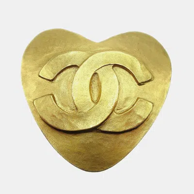 Pre-owned Chanel Heart Brooch Gold