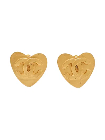 Pre-owned Chanel Heart Cc Logo Earrings