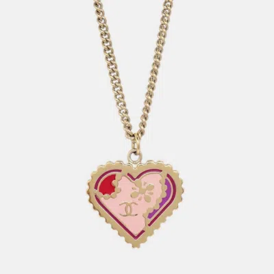 Pre-owned Chanel Heart Chain Pendant Necklace Gold