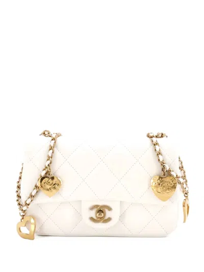 Pre-owned Chanel Heart Charms Flap Bag Quilted Lambskin Mini Crossbody Bag In White