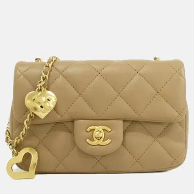 Pre-owned Chanel Heart Charms Mini Beige Lambskin Shoulder Bag In Sand