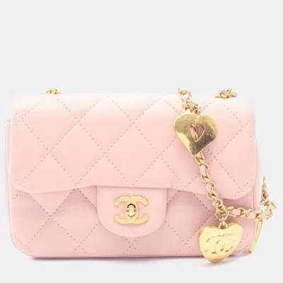 Pre-owned Chanel Heart Charms Mini Pink Leather Shoulder Bag