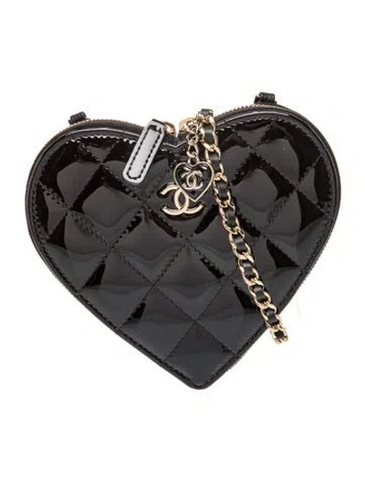 Pre-owned Chanel Heart Clutch W/ Chain In Black
