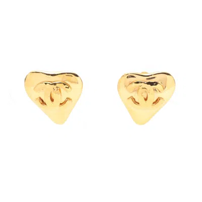 Pre-owned Chanel Heart Coco Mark Earrings Gp Gold 93p