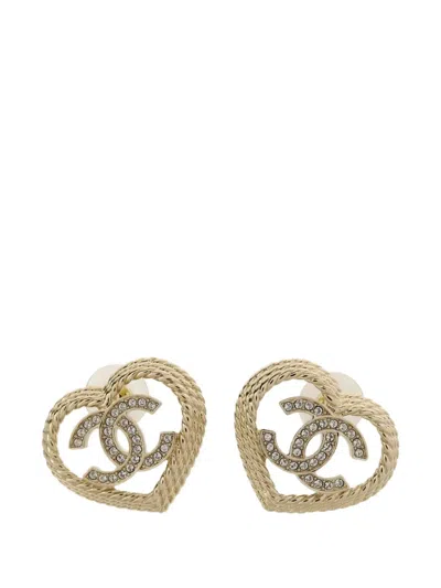 Pre-owned Chanel Heart Earrings In Gold