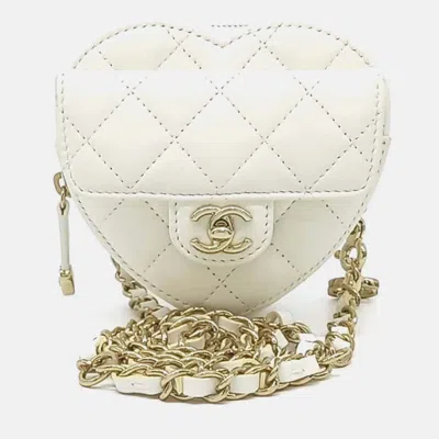 Pre-owned Chanel Heart Mini Belt Bag In White