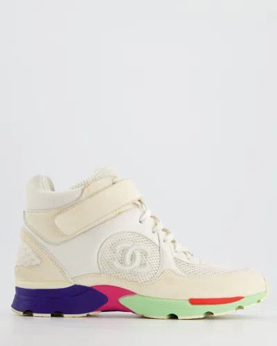 Pre-owned Chanel High Top Trainer With Cc Logo Detail In White