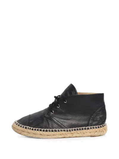 Pre-owned Chanel High-top Leather Espadrilles In Black