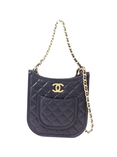 Pre-owned Chanel Hobo Cc Quilted Shoulder Bag In Black