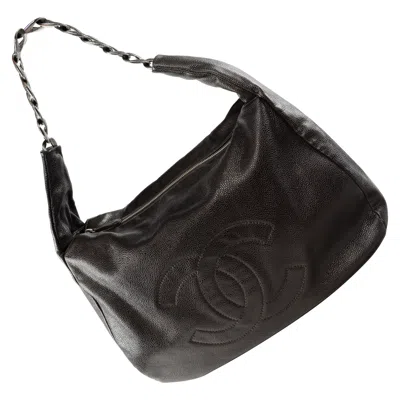Pre-owned Chanel Hobo Chain Bag Caviar Leather Shoulder Bag Tote In Black
