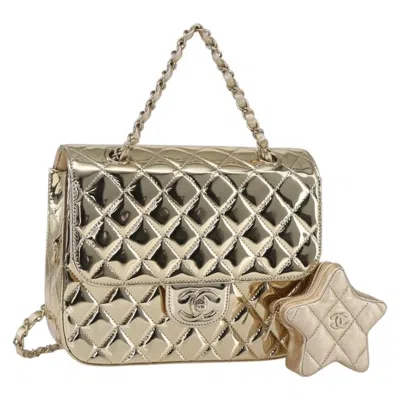 Pre-owned Chanel Hollywood Boulevard Backpack With Star Coin Purse Quilted Metallic Leather Gold Patent_leathe