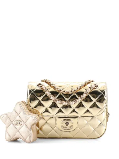 Pre-owned Chanel Hollywood Boulevard Flap Bag With Star Coin Purse Quilted Metallic Leather Mini Shoulder Bag In Gold