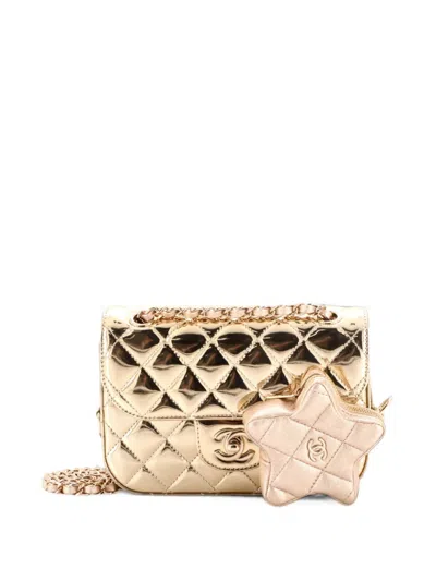 Pre-owned Chanel Hollywood Boulevard Flap Bag With Star Coin Purse Quilted Metallic Leather Mini Shoulder Bag In Gold