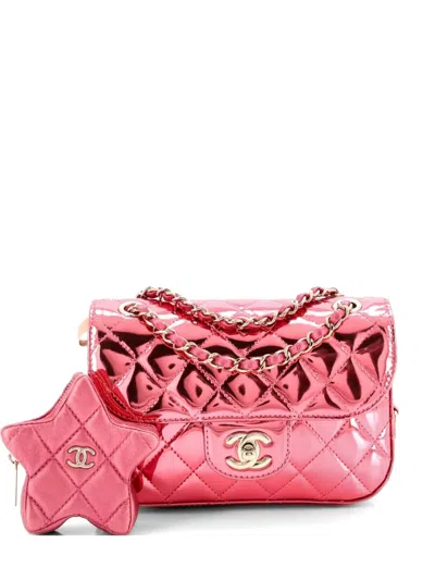 Pre-owned Chanel Hollywood Boulevard Flap Bag With Star Coin Purse Quilted Metallic Leather Mini Shoulder Bag In Pink