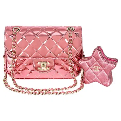 Pre-owned Chanel Hollywood Boulevard Flap With Coin Purse In Mirror Metallic Pink Calfskin