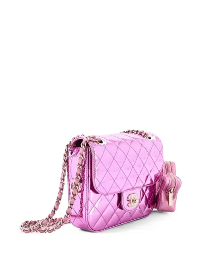 Pre-owned Chanel Hollywood Boulevard Square Flap Bag With Star Coin Purse Quilted Metallic Leather Mini Shoulder Bag In Pink