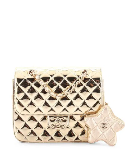 Pre-owned Chanel Hollywood Boulevard With Star Coin Purse Quilted Metallic Leather Backpack In Gold