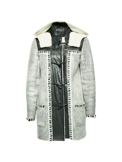 Pre-owned Chanel Hooded Shearling Duffle Coat In Gray