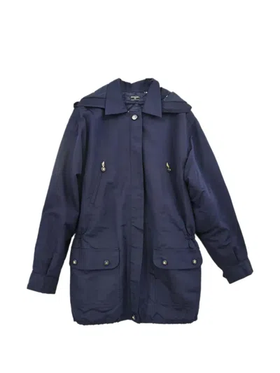Pre-owned Chanel Hooded Silk Single-breasted Coat In Blue