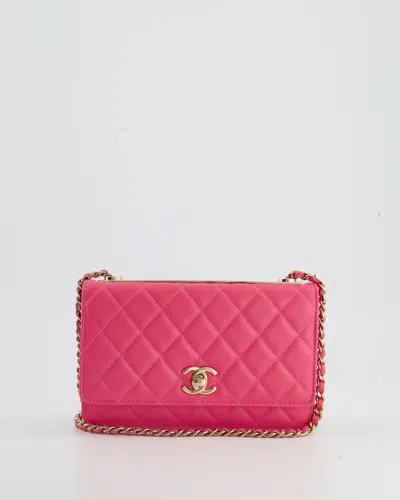 Pre-owned Chanel Hot Quilted Trendy Wallet On Chain Bag In Lambskin Leather With Champagne Gold Hardware In Pink