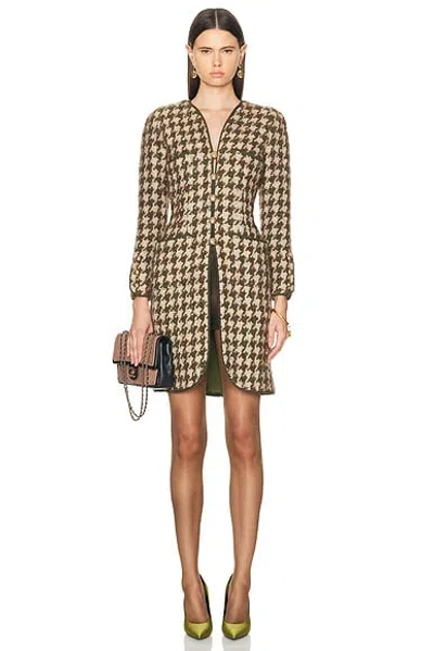 Pre-owned Chanel Houndstooth Coat In Brown