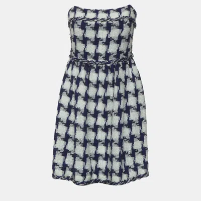 Pre-owned Chanel Houndstooth Patterned Tube Dress In Purple