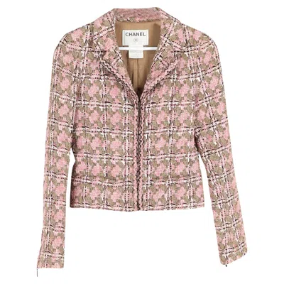 Pre-owned Chanel Houndstooth Tweed Blazer In Pink Cotton In Multi