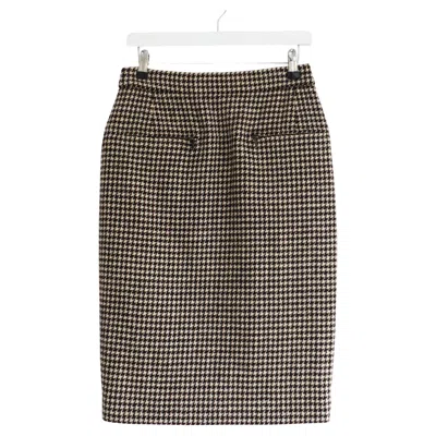 Pre-owned Chanel Houndstooth Tweed Skirt Zip Detail Fall 2015 15k In Black