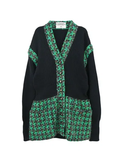 Pre-owned Chanel Houndstooth-trim Cardigan In Black