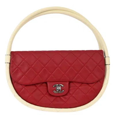 Pre-owned Chanel Hula Hoop Bag Quilted Lambskin Red Lamb Handbag ()