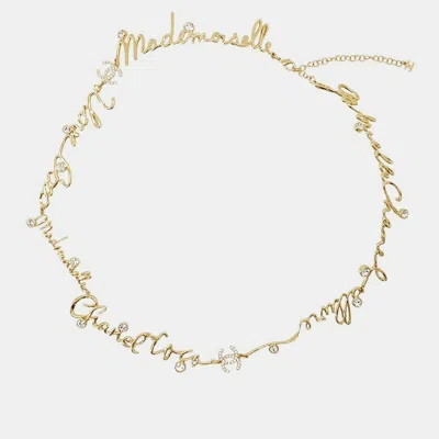 Pre-owned Chanel I Love Coco Long Necklace Gold/transparent Metal Rhinestone
