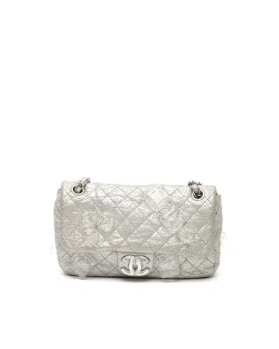 Pre-owned Chanel Ice Cube On The Rocks Medium Flap Bag In Silver